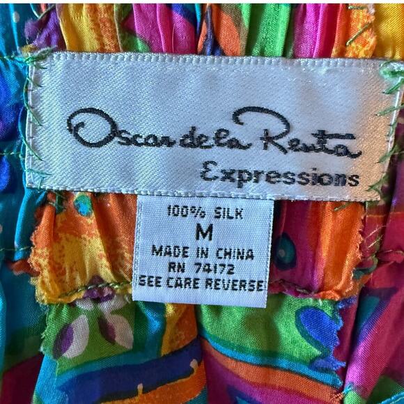 Oscar de la Renta 100% Silk Colorful Pattern Shorts Womens M Artsy Retro Y2K - Picture 3 of 5